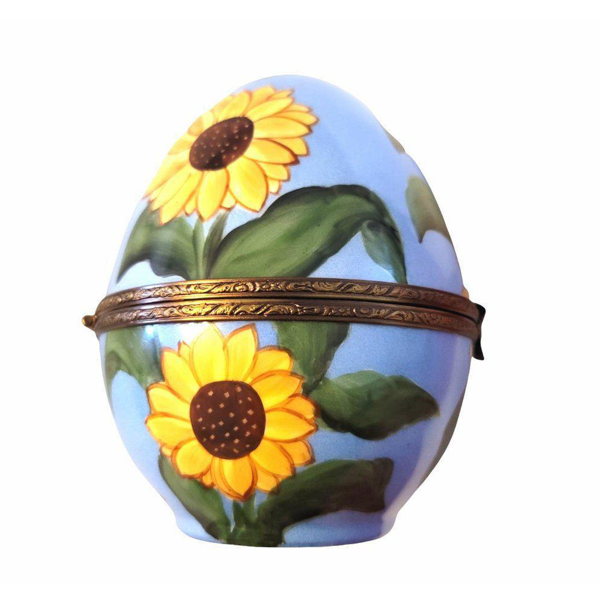 Every brushstroke by hand on the Very Large 6.5 Sunflower Daisy Egg Limoges box from France