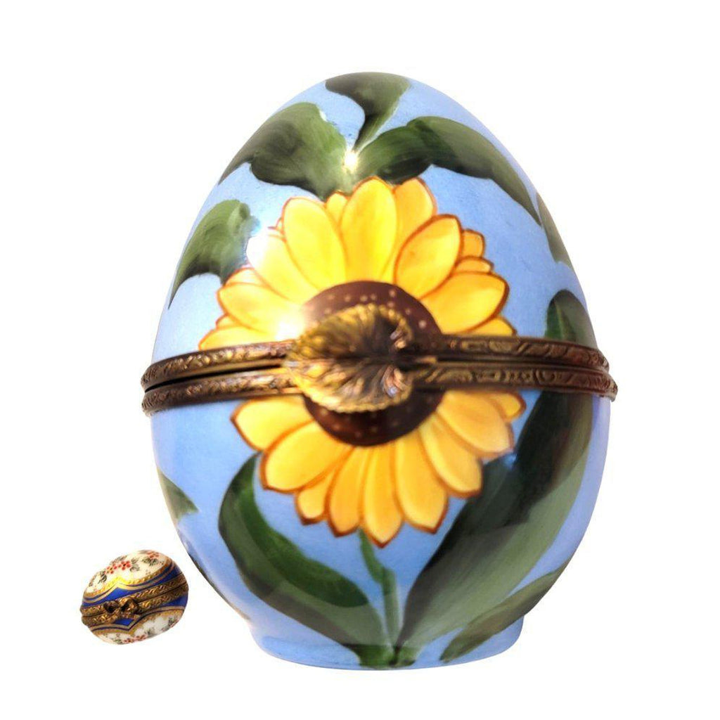 Fine art lovers will admire this Very Large 6.5 Sunflower Daisy Egg Limoges box