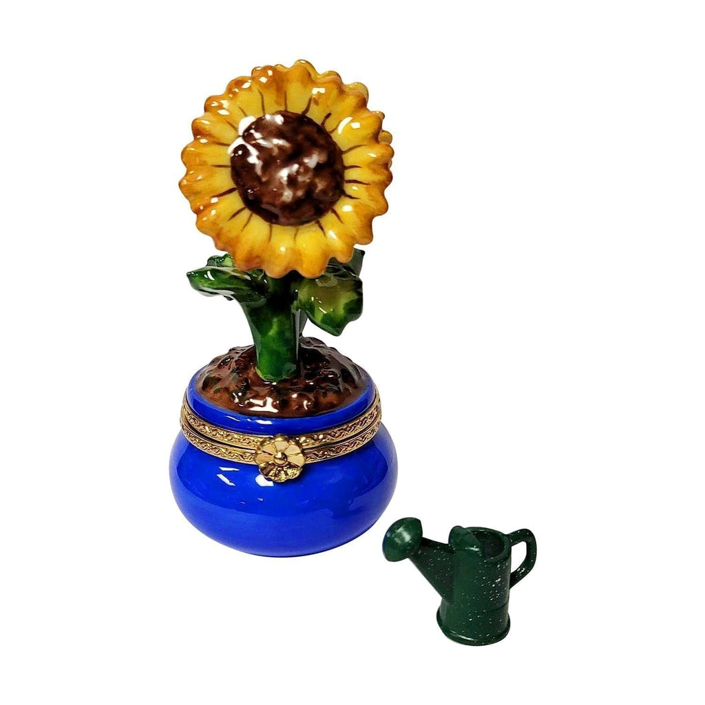 Sunflowers in a Pot with Removable Watering Can Limoges Box, a hand-painted Limoges porcelain gift