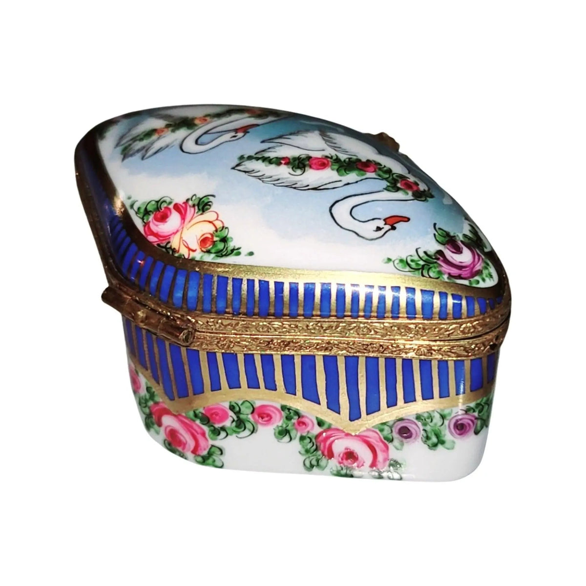 Swans Traditional Sevre Roses Limoges Box Collectible, view 7