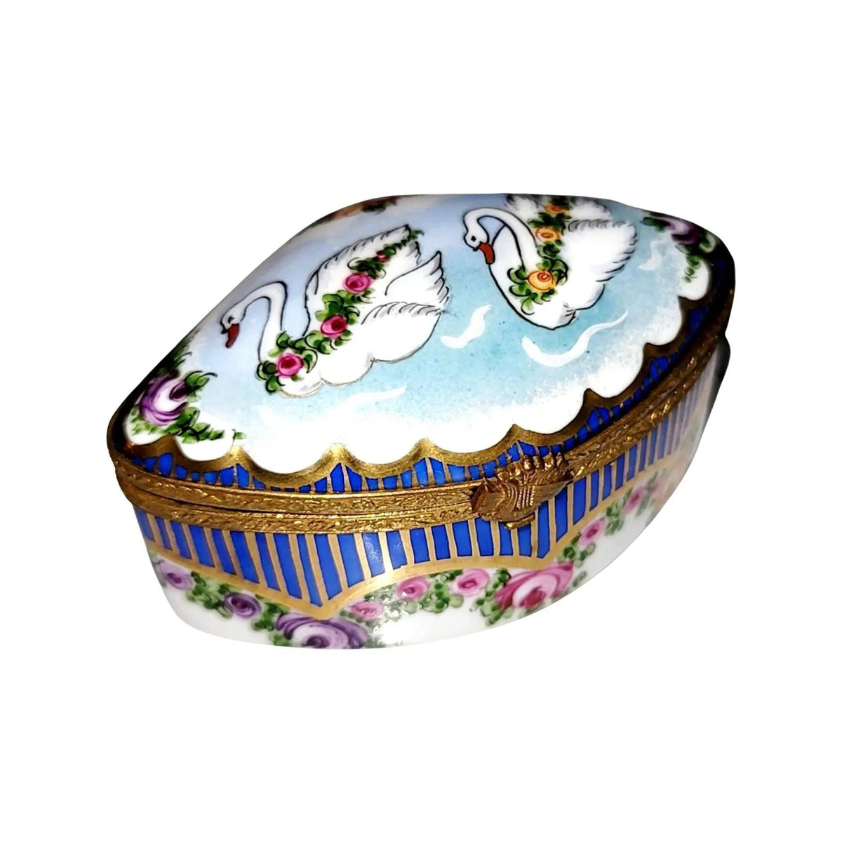 Genuine Swans Traditional Sevre Roses Limoges box painted by hand in France, from Limoges Boutique