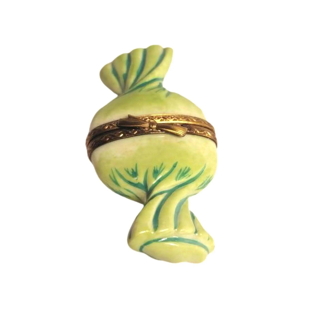 Porcelain Candy Green Wrapping Limoges Box Figurine Gift, a hand-painted Limoges porcelain gift