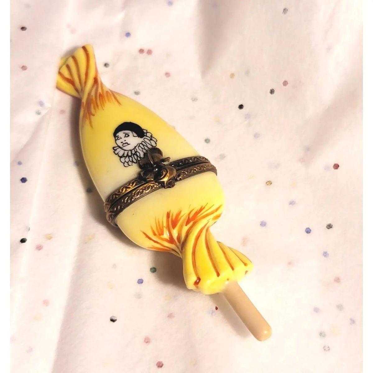 Sweet Candy Lollipop Porcelain Yellow Wrapping Limoges Box Gift, view 3