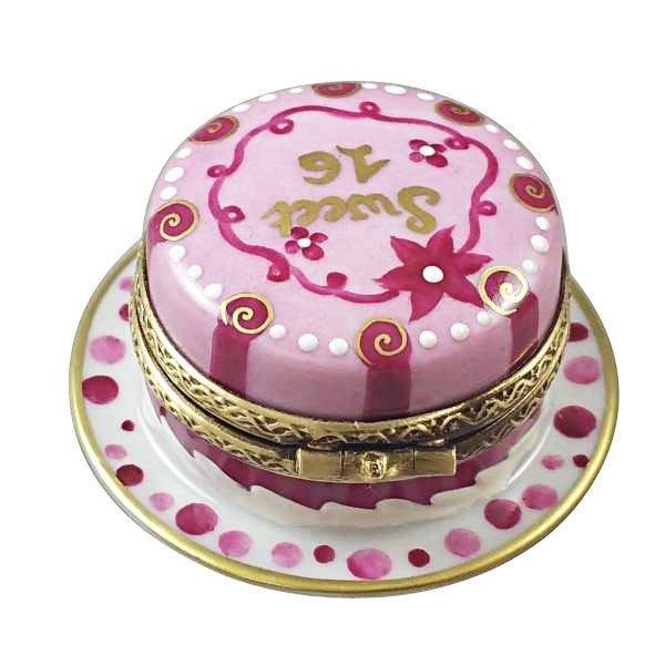 Collectible Sweet Sixteen Birthday Cake Limoges box with artisan brushwork