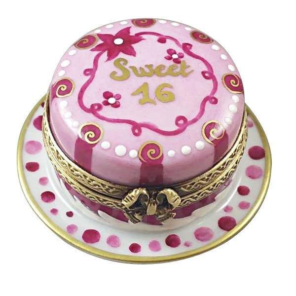 Sweet Sixteen Birthday Cake Limoges Box, a hand-painted Limoges porcelain gift