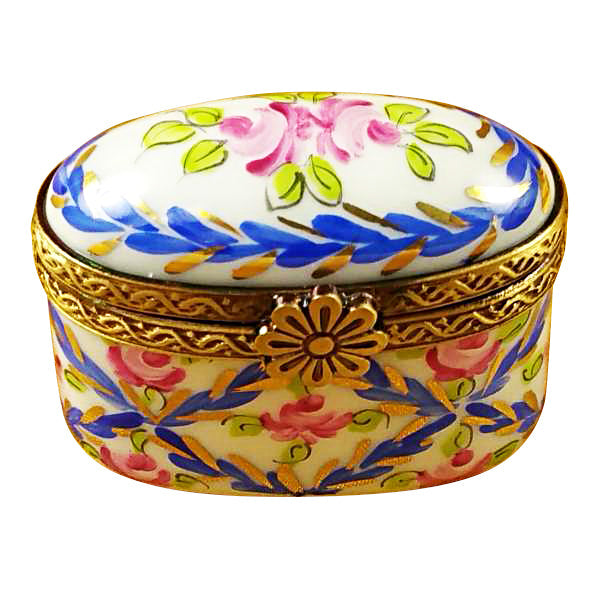 Tiny Blue Oval Limoges Box for Collectors, a hand-painted Limoges porcelain gift