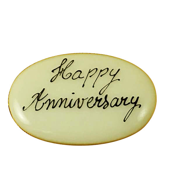 Set of two Happy Anniversary hand-painted porcelain goodies for a Limoges box