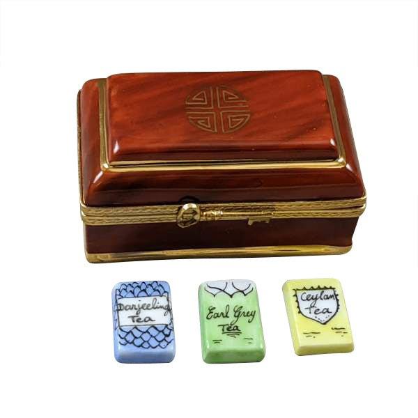 Tea Box with 3 Removable Tea Limoges Box Collectible, a hand-painted Limoges porcelain gift