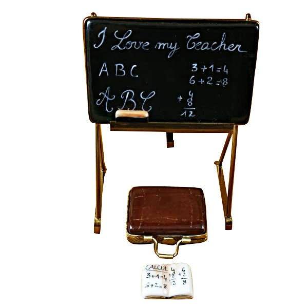 Fine French craftsmanship on the Teacher's Blackboard for Educators Limoges box, painted by hand