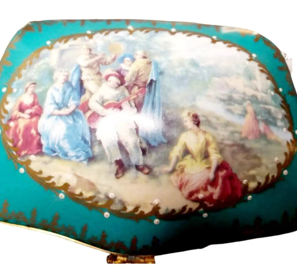 Serenade Woman Teal Chest Jewelry Box 9x5 Limoges, view 2