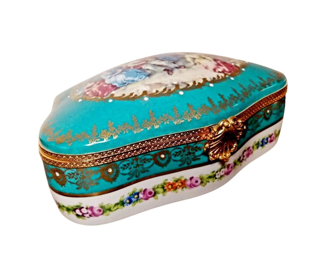 Serenade Woman Teal Chest Jewelry Box 9x5 Limoges, view 6
