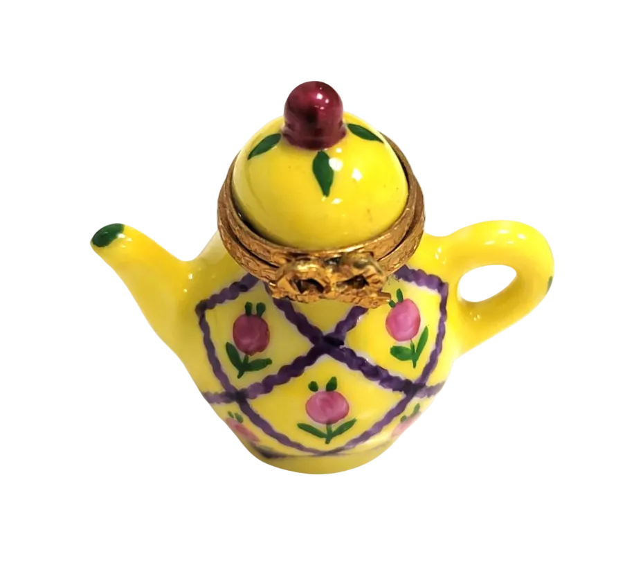 Elegant Yellow Limoges Teapot for Tea Lovers, a hand-painted Limoges porcelain gift