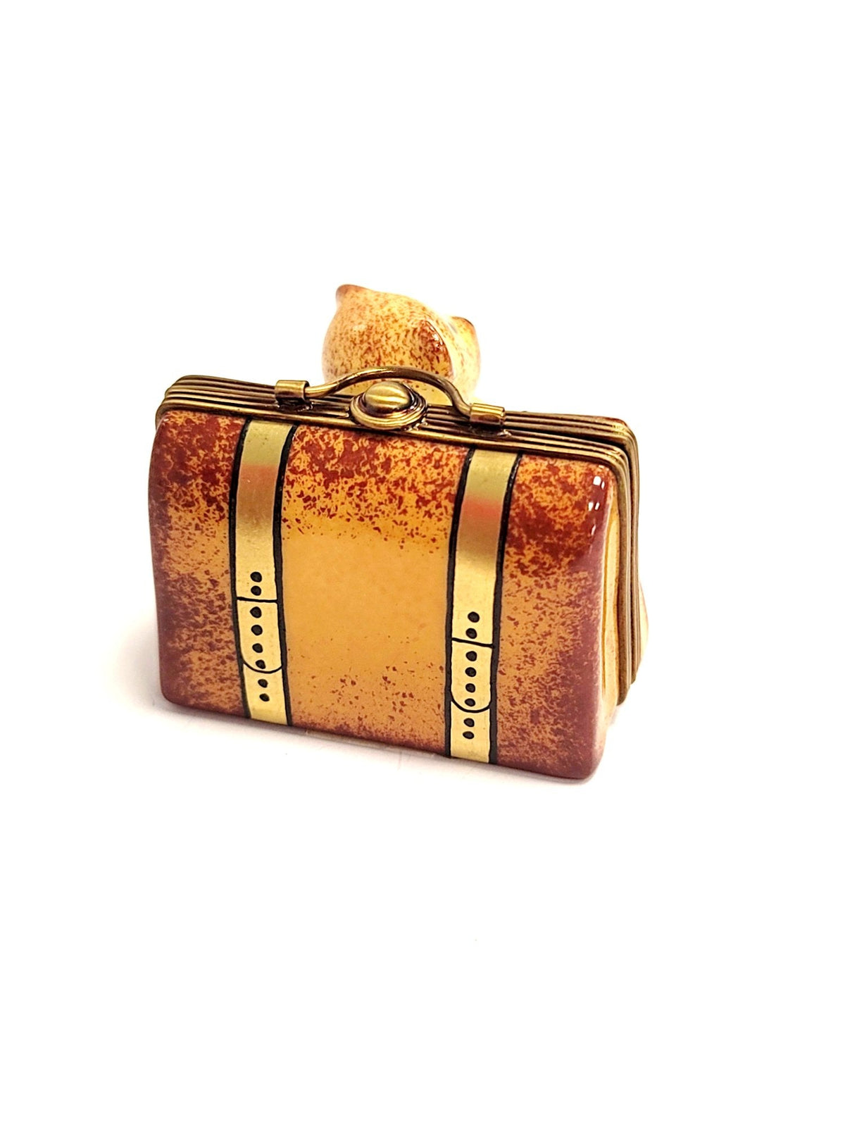 Fine art lovers will admire this Teddy Bear and Suitcase Limoges box