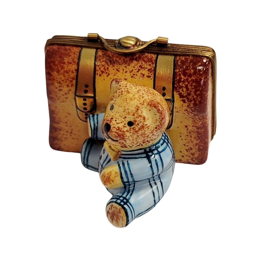 Hand-painted Teddy Bear and Suitcase Limoges box, French artistry for lovers of fine art