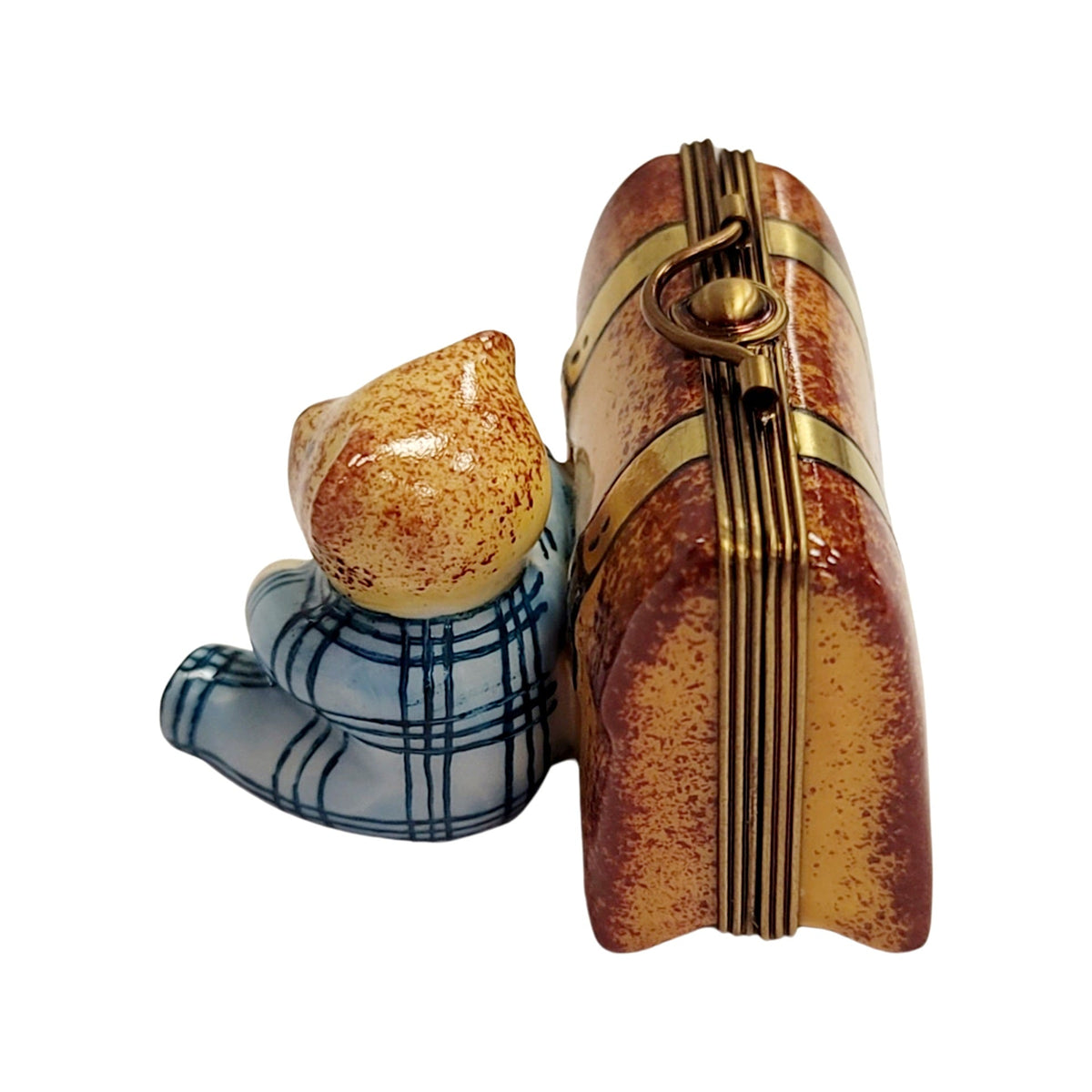Teddy Bear and Suitcase Limoges box painted by hand in Limoges, France, a gift to treasure
