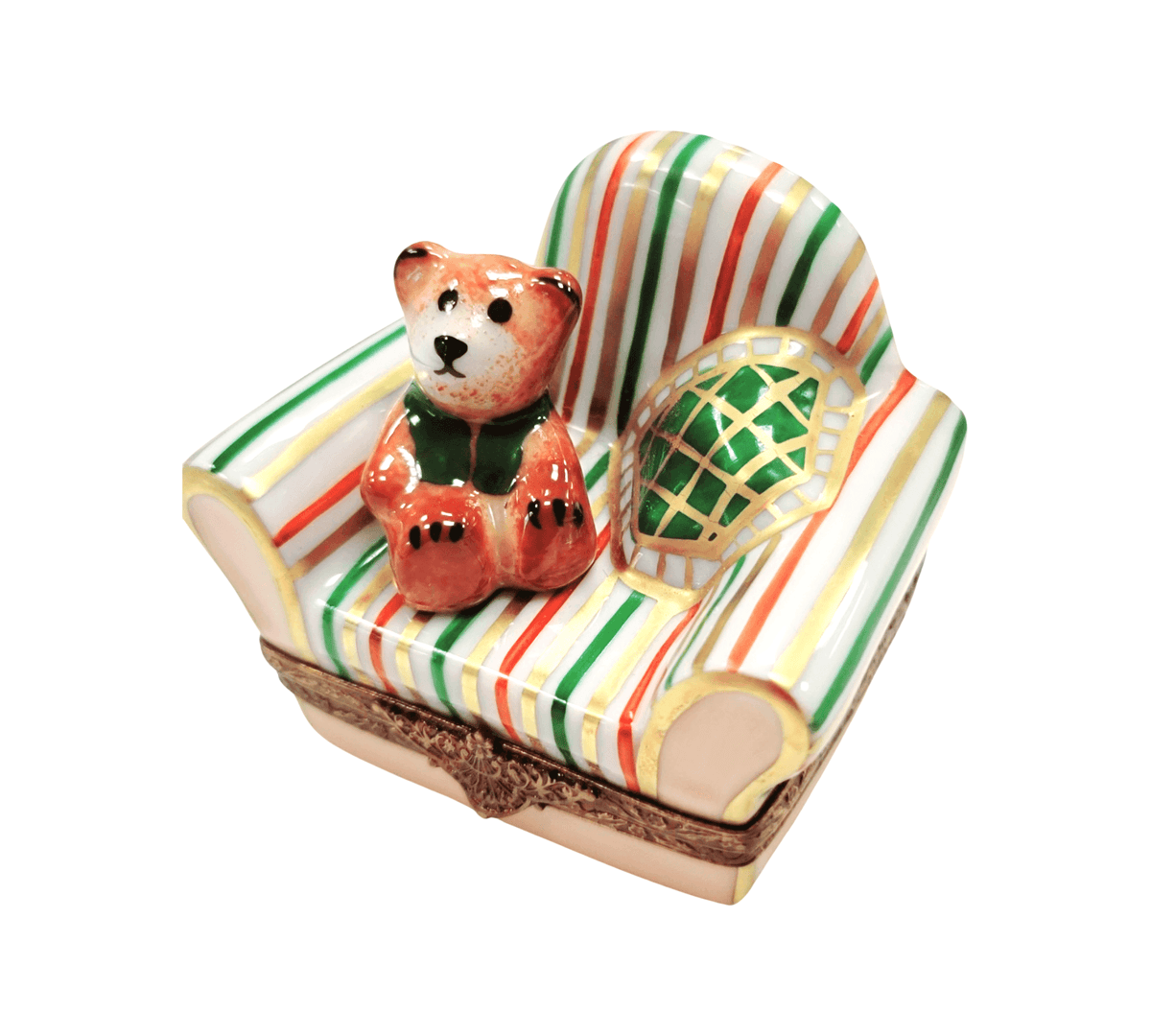 Teddy Bear in Arm Chair Yellow Green Limoges Box Decor, view 3