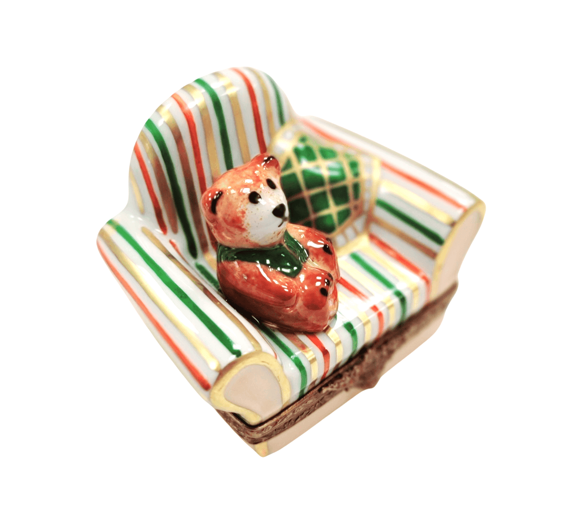 Teddy Bear in Arm Chair Yellow Green Limoges Box Decor, view 4