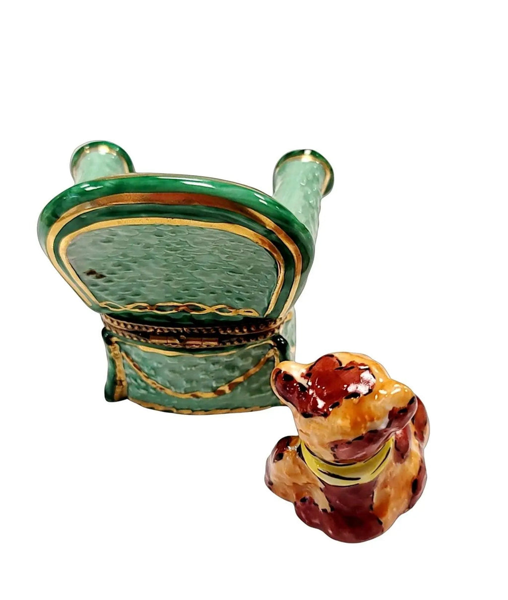 Removable Teddy Bear in Green Chair Limoges Box Figurine, view 3