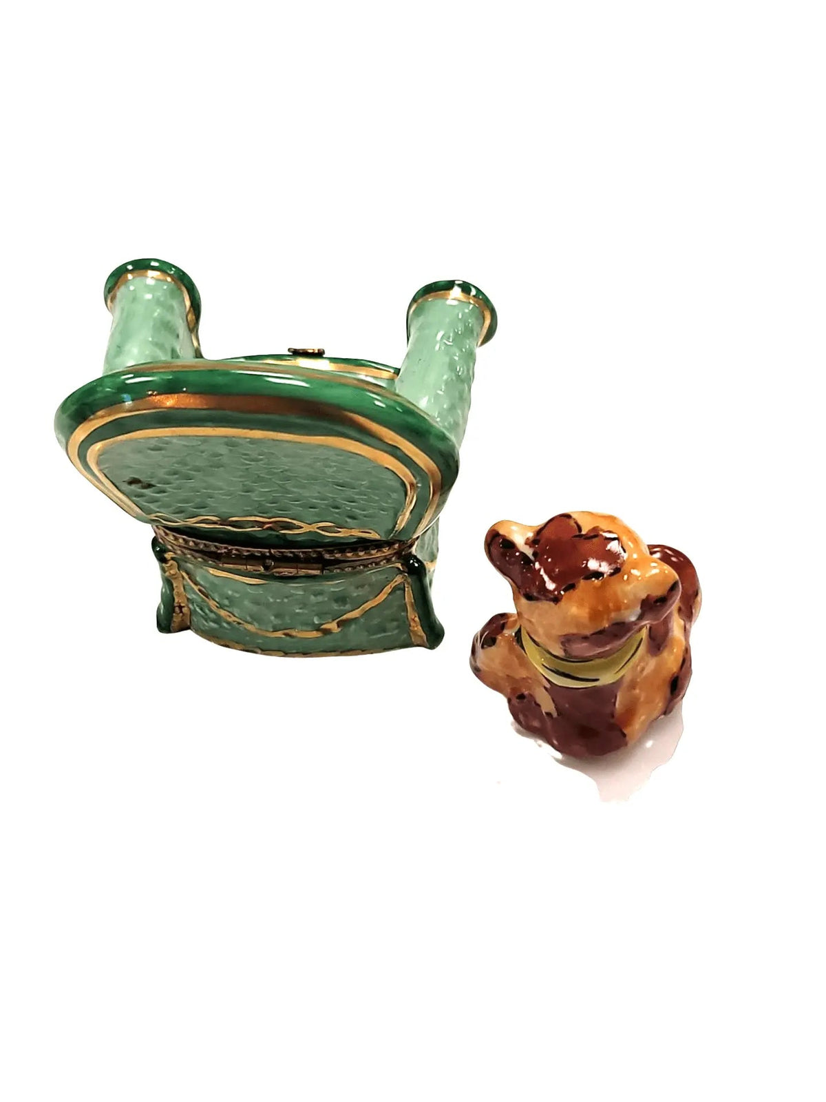 Removable Teddy Bear in Green Chair Limoges Box Figurine, view 6