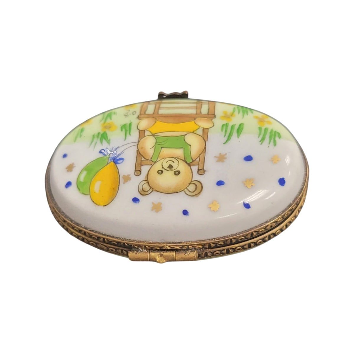 Teddy Bear on Oval Limoges Porcelain Box, view 2