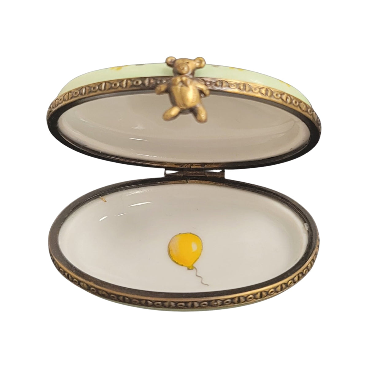 Teddy Bear on Oval Limoges Porcelain Box, view 3