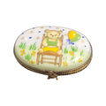 Teddy Bear on Oval Limoges Porcelain Box, a hand-painted Limoges porcelain gift