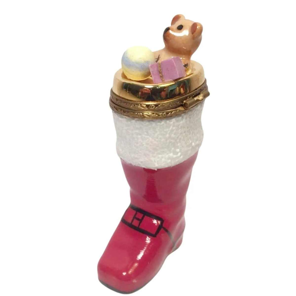 The Christmas Boot Stocking with Teddy Bear Presents, a Limoges keepsake with true French charm