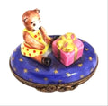 Cute Little Teddy Bear Girl Present Gift, a hand-painted Limoges porcelain gift