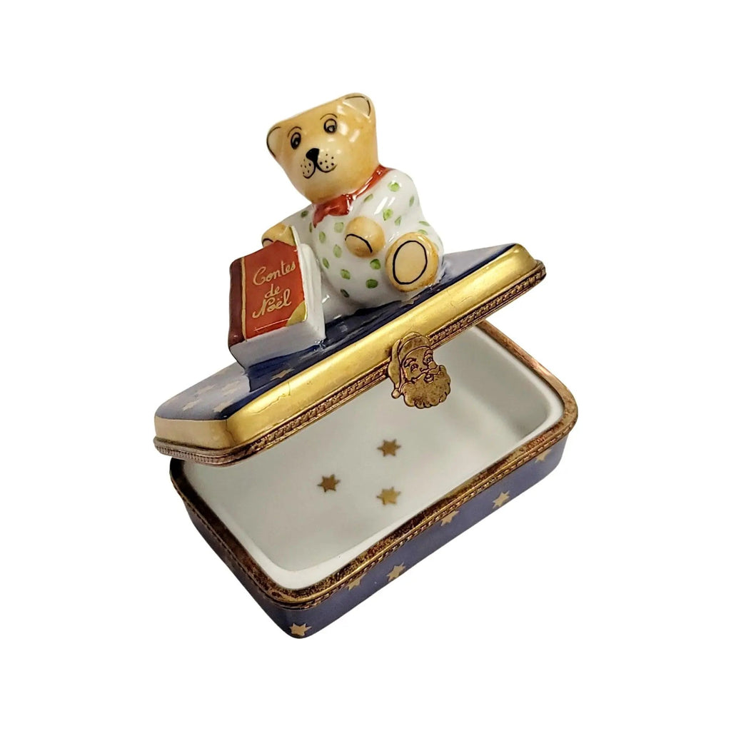 Teddy Bear w Christmas Book Limoges Box Figurine Gift, view 4