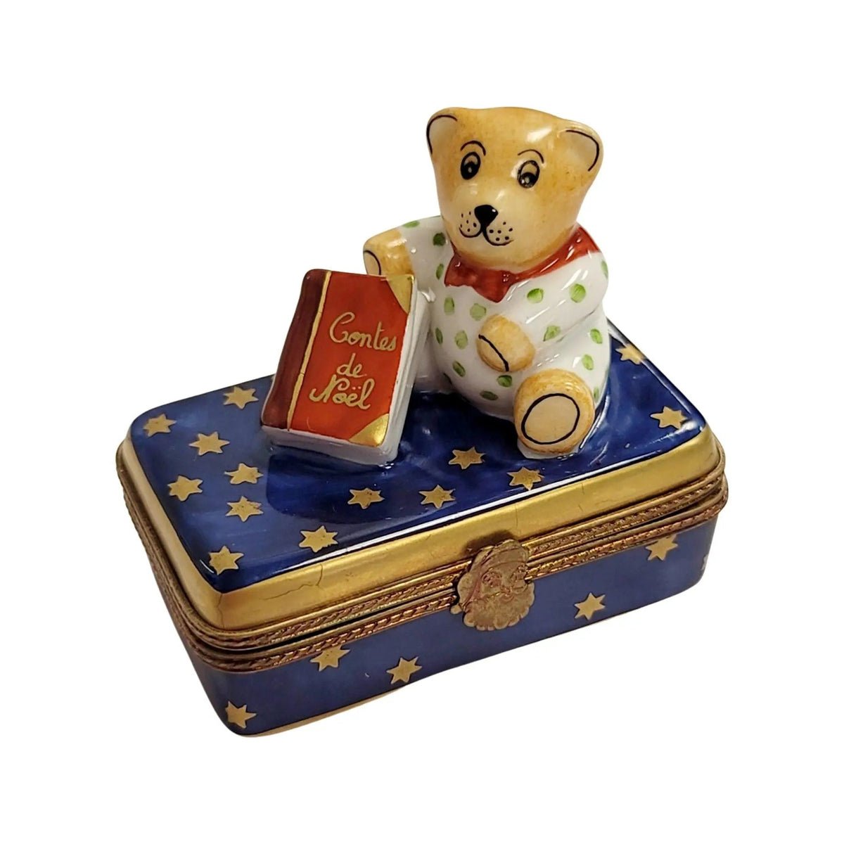 Teddy Bear w Christmas Book Limoges Box Figurine Gift, view 8