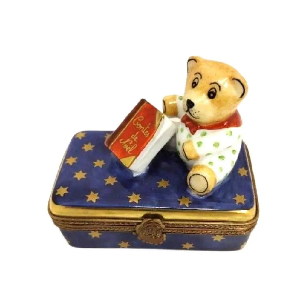 Limoges Boutique presents the Teddy Bear with Christmas Book, a genuine Limoges box painted by hand in France
