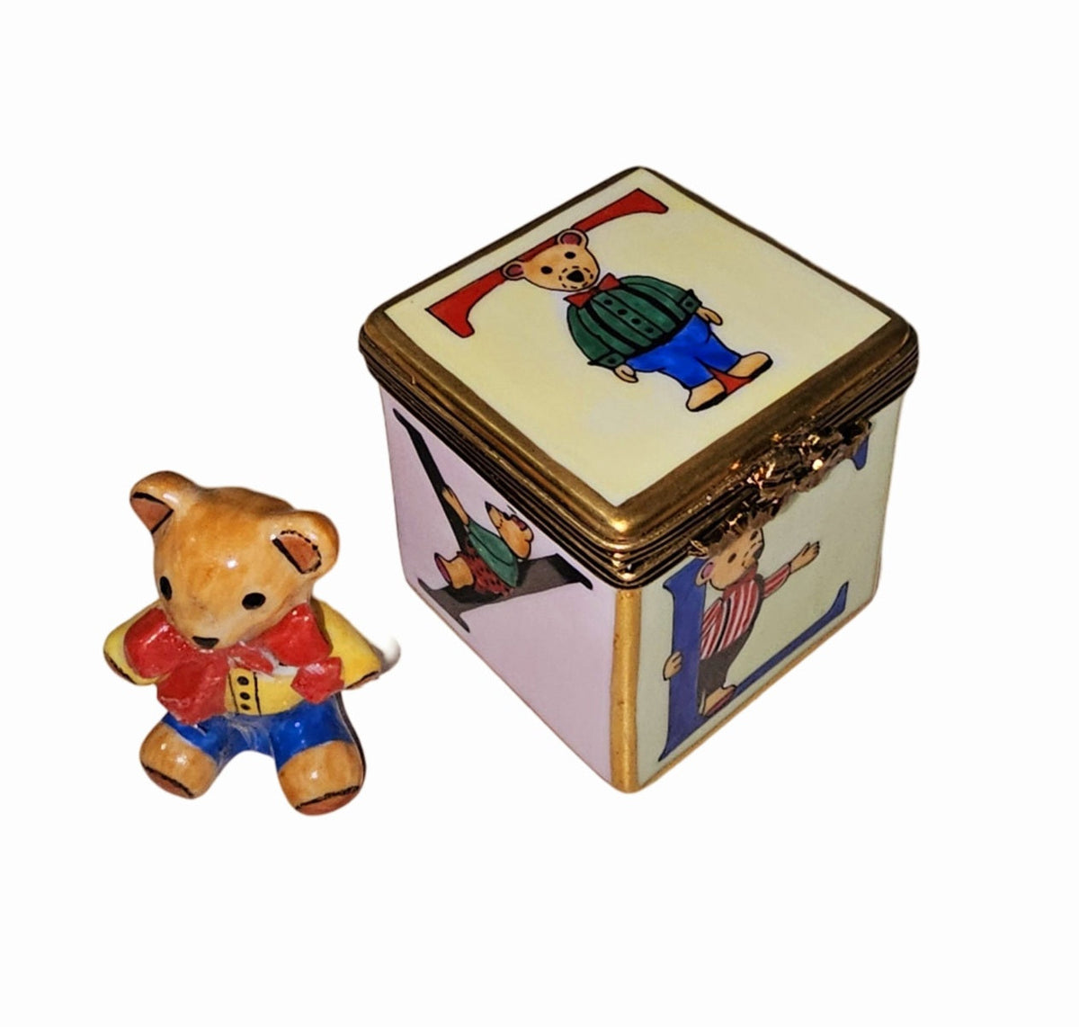 Authentic Block with Teddy Bear La Gloriette Limoges box, hand-painted in France, from Limoges Boutique