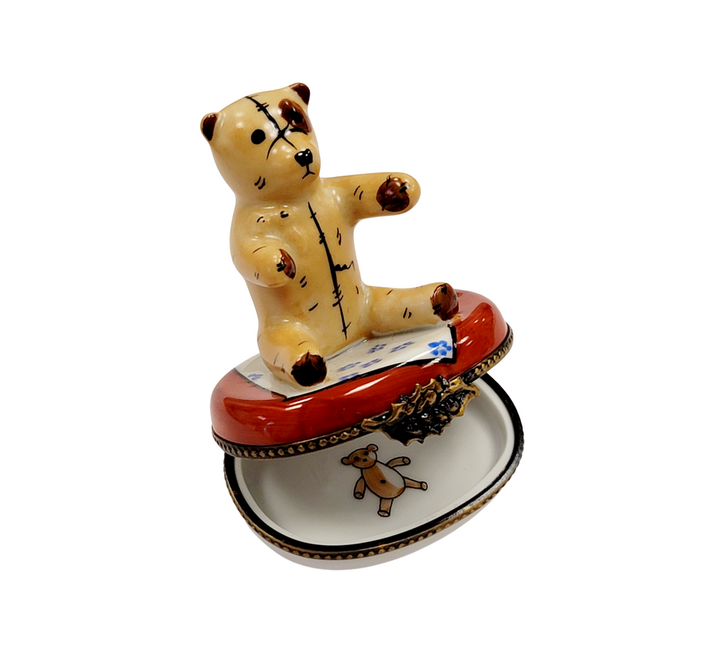 The painter's artistry shows on this Teddy Bear Blanket for Baby Shower Limoges box