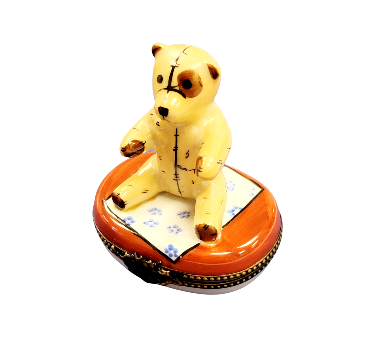 Every brushstroke by hand on the Teddy Bear Blanket for Baby Shower Limoges box from France