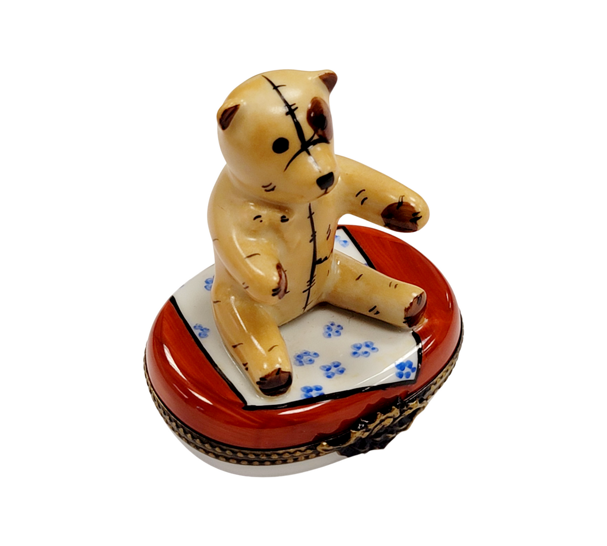 Limoges Boutique presents the Teddy Bear Blanket for Baby Shower, a genuine Limoges box painted by hand in France