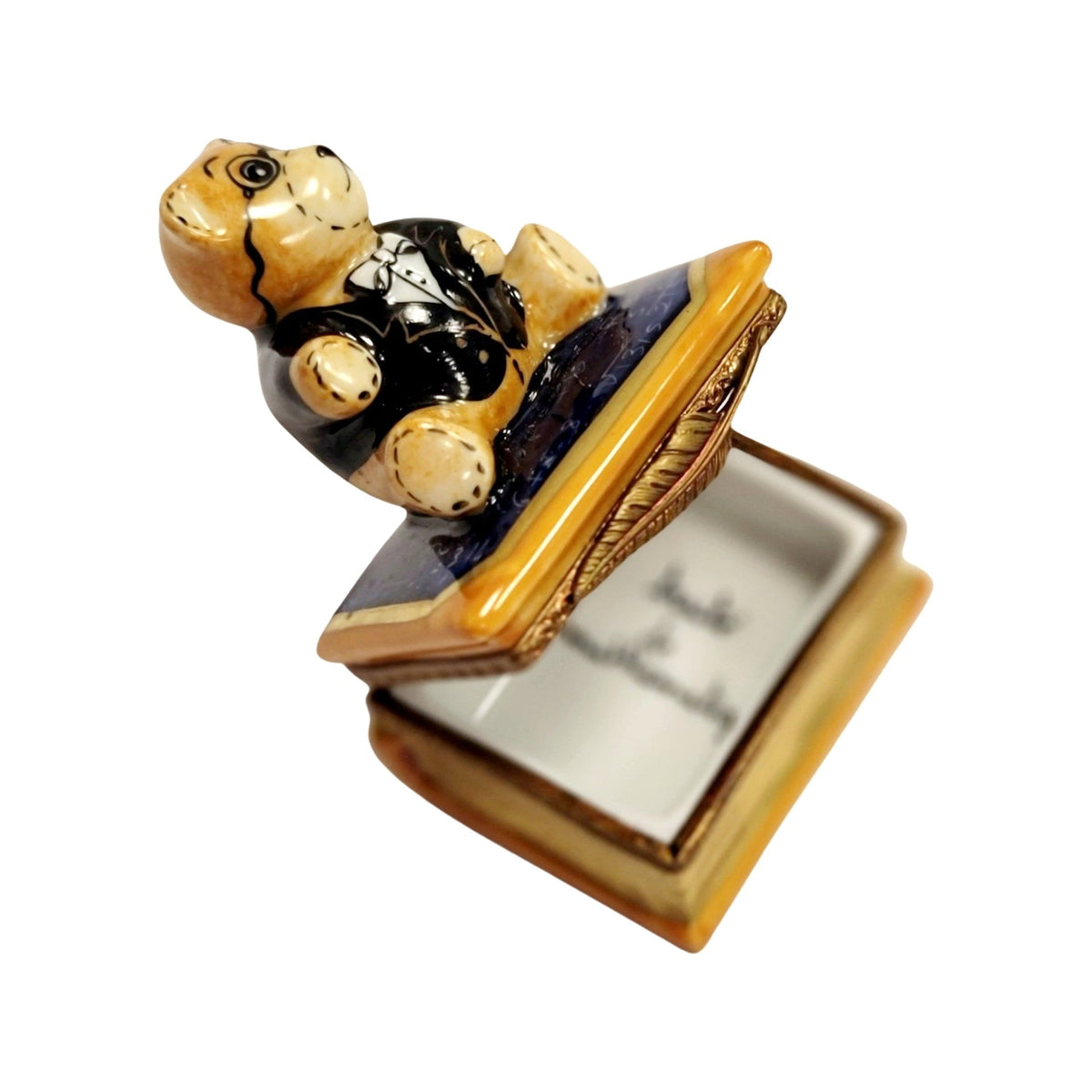 The Teddy Bear on Math Book Graduation, a Limoges keepsake with true French charm