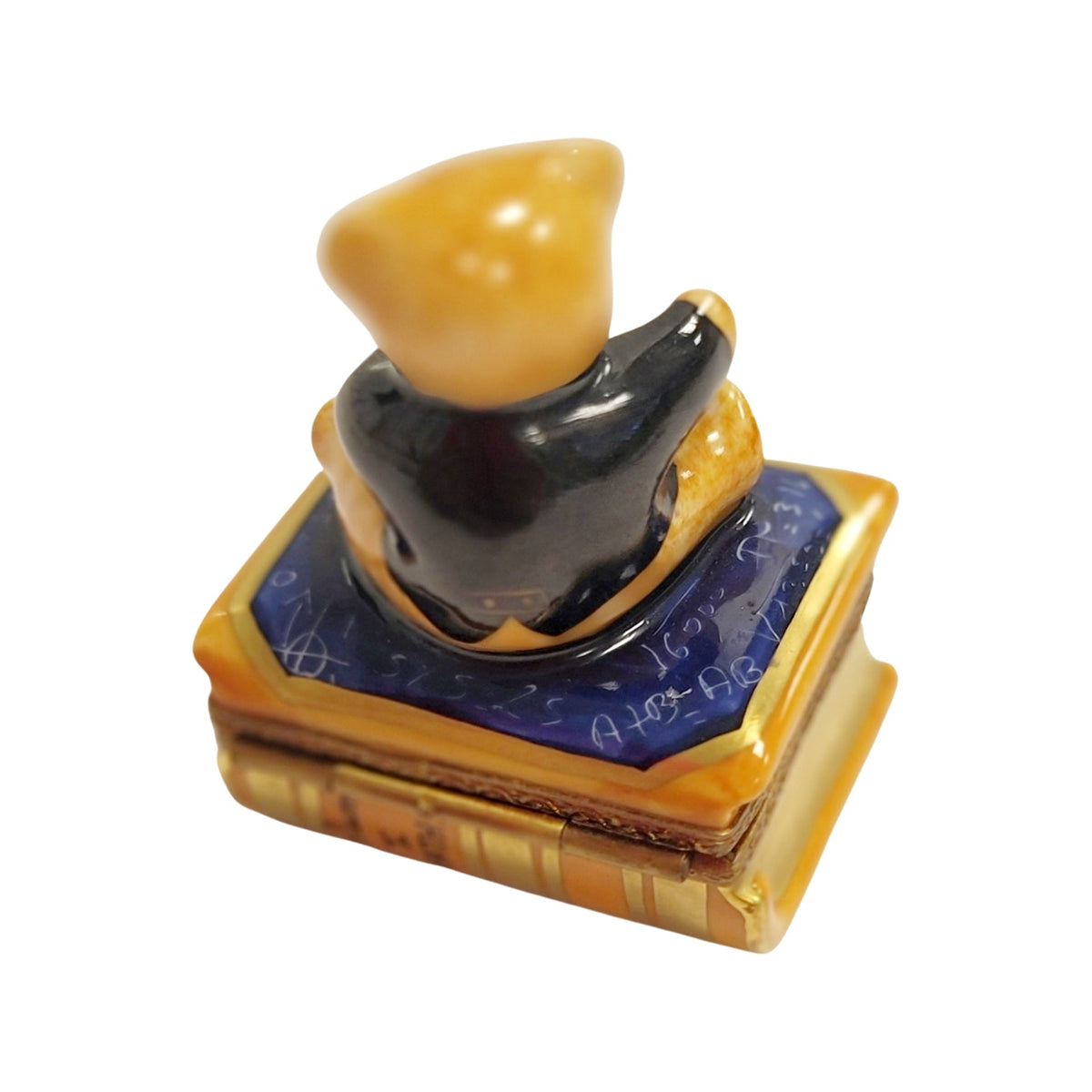Painted details on the Teddy Bear on Math Book Graduation Limoges box, French art in miniature