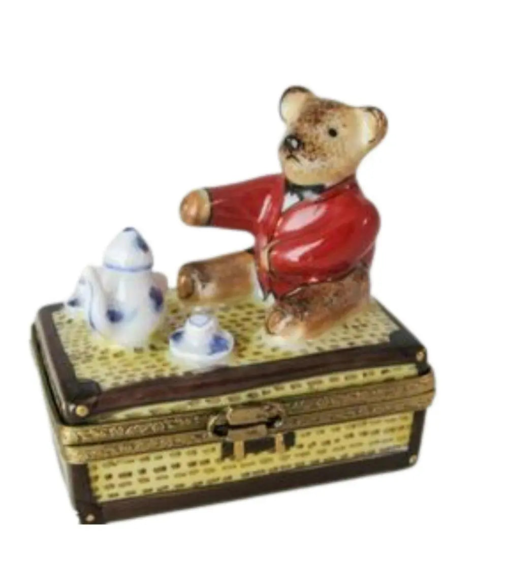 Genuine Teddy Bear Tea Party Limoges box painted by hand in France, from Limoges Boutique