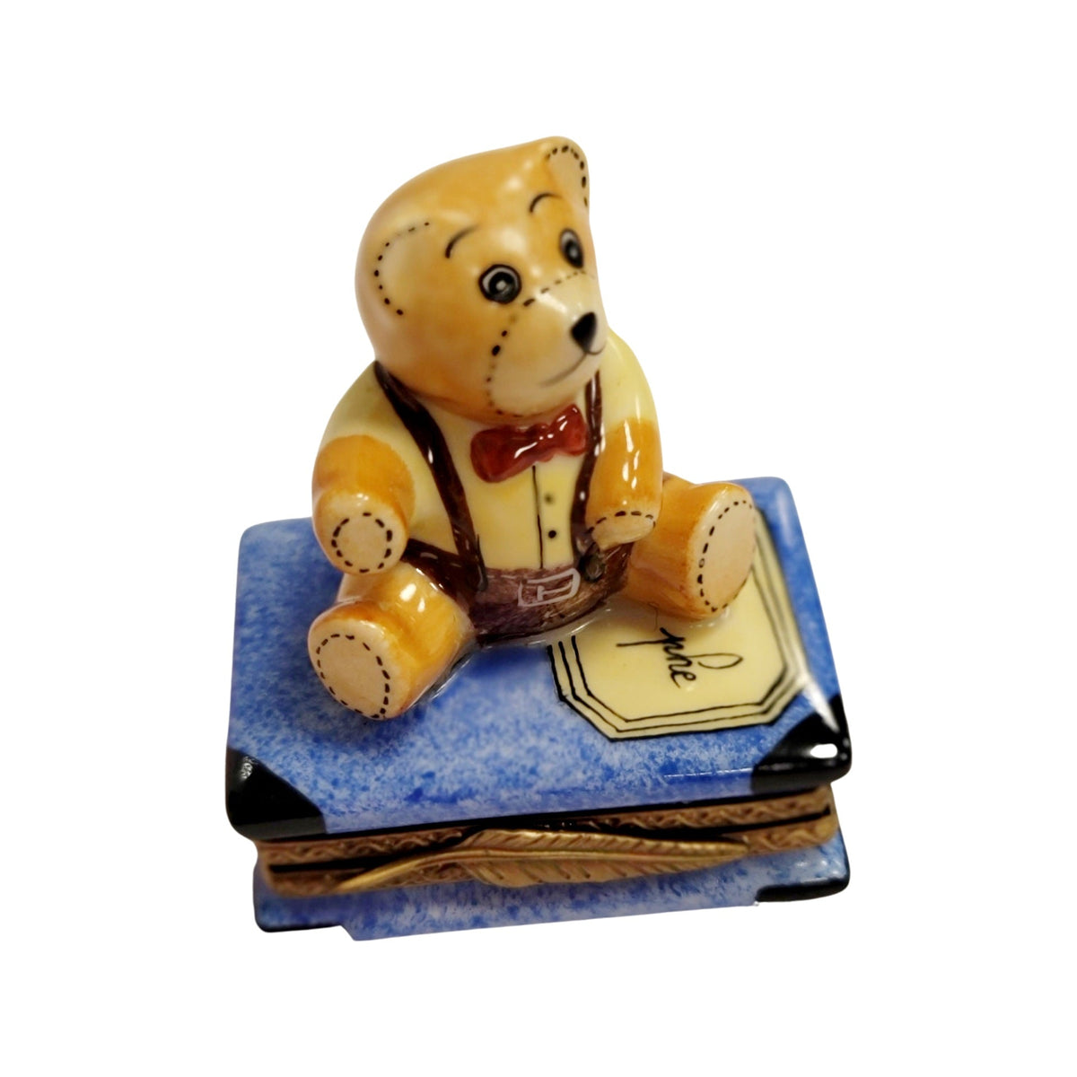 Authentic Teddy Bear on Blue Book Limoges box, hand-painted in France, from Limoges Boutique