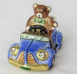 Teddy Bear in Car Porcelain Limoges Porcelain Art Object Gift, view 2