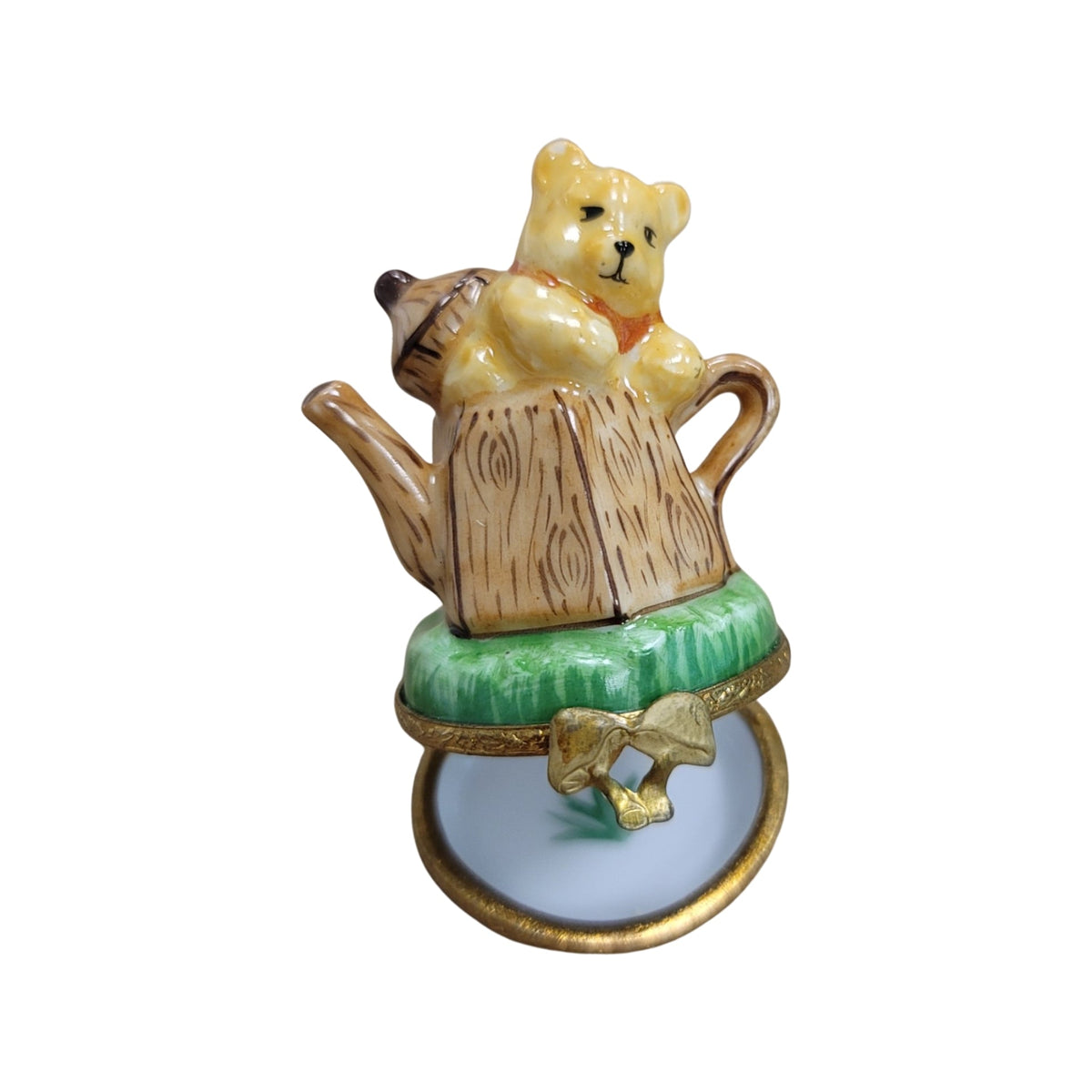 Treasured French collectible: Teddy Bear Teapot Limoges box, painted by hand