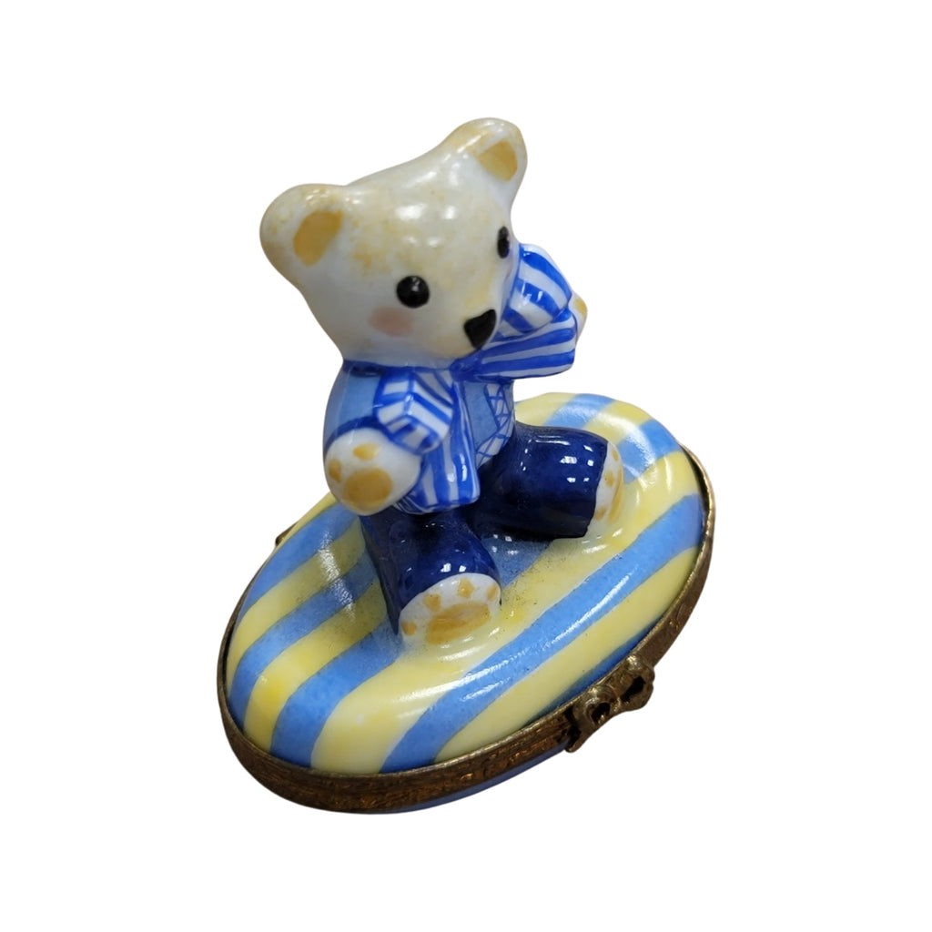 Teddy Bear w Blue Bow Limoges Box, view 3