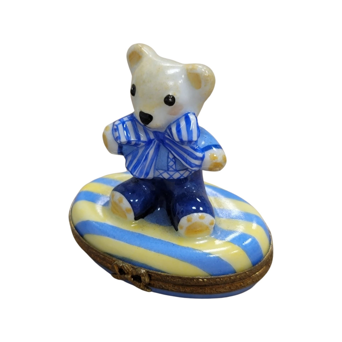 Teddy Bear w Blue Bow Limoges Box, view 4