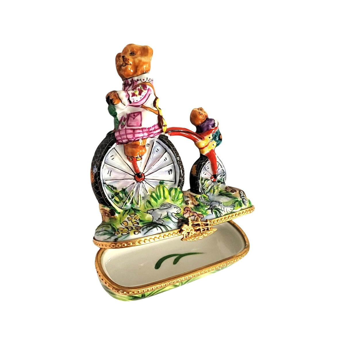 Teddy Bears on Bike Limoges Box Figurine for Collectors, view 2