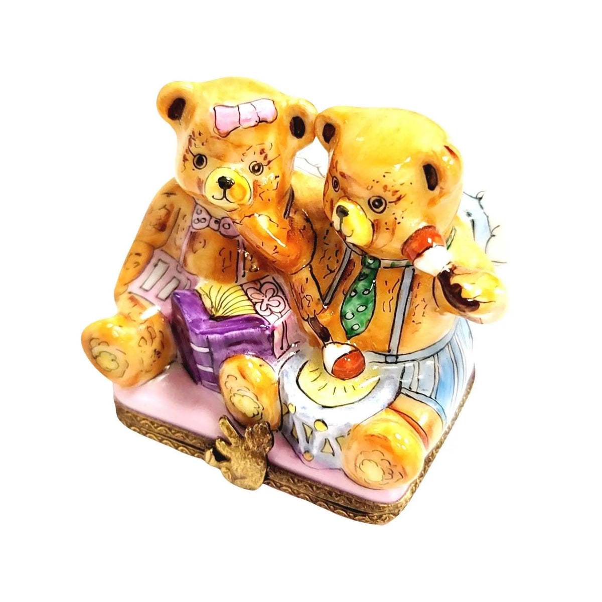Teddy Bears Playing Limoges Box Figurine, a hand-painted Limoges porcelain gift
