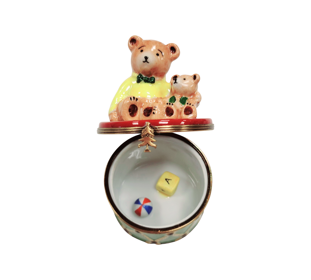 Treasured French collectible: Two Teddy Bears on Drum Limoges box, painted by hand