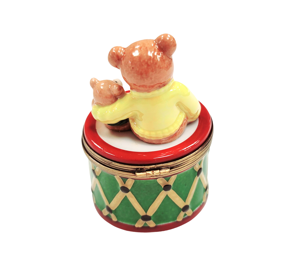 Every brushstroke by hand on the Two Teddy Bears on Drum Limoges box from France