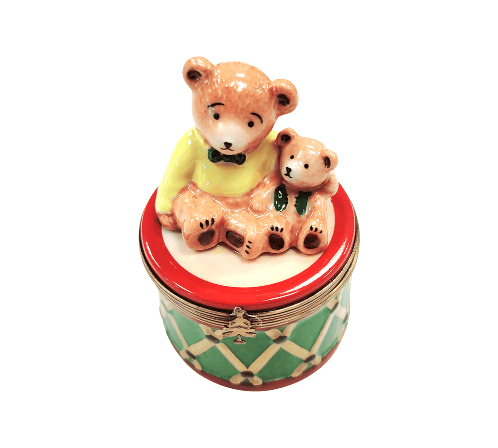 Authentic Two Teddy Bears on Drum Limoges box, hand-painted in France, from Limoges Boutique