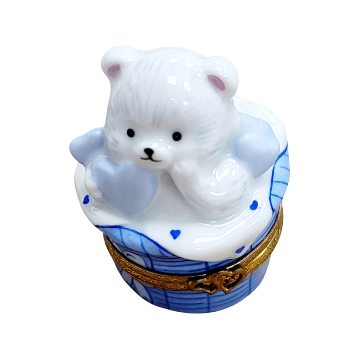 Teddy Bear Laundry Basket for Charming Home Decor, a hand-painted Limoges porcelain gift
