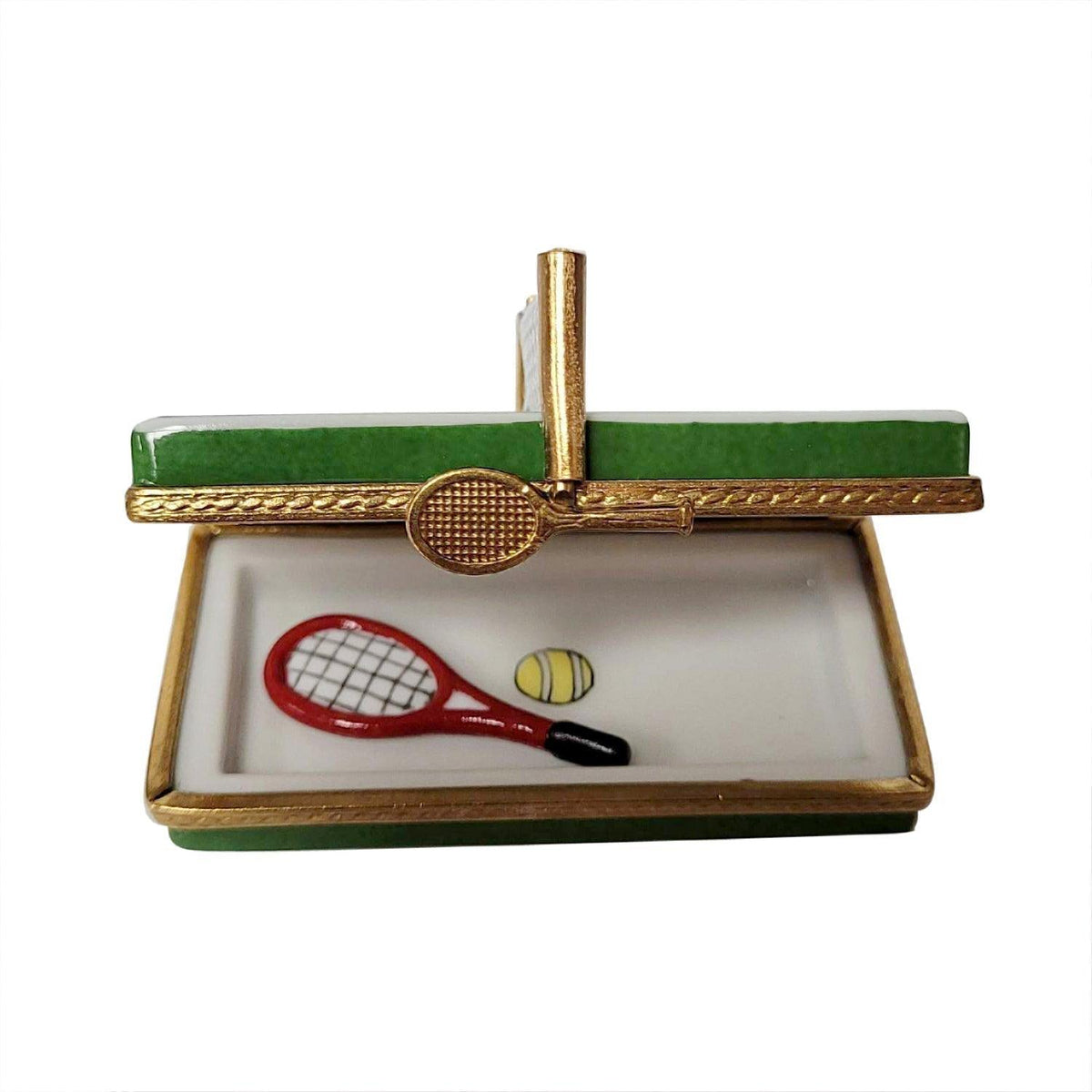 Treasured French collectible: Tennis Court with Removable Racquet Limoges box, painted by hand